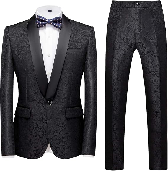MOGU Mens 2 Piece Suit Slim Fit Shawl Lapel Tuxedo for Daily Business Wedding Party (Suit Jacket + Pants)