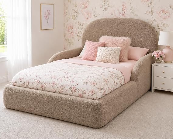 J&S BEDS J&S Lumora Kids Ottoman Storage Bed – Children’s Upholstered Gas Lift Bed Frame (4ft Small Double Slat Base No Storage No Mattress, Mocca)
