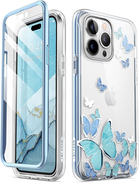 i-Blason Cosmo Series for iPhone 14 Pro Max Case 6.7 inch (2022), Slim Full-Body Stylish Protective Case with Built-in Screen Protector (Bluefly)