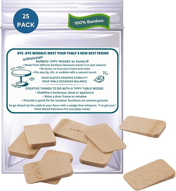 Bambu Bamboo Tippy Table Wedges & Shims, Reusable Table Levelers Pack of 25