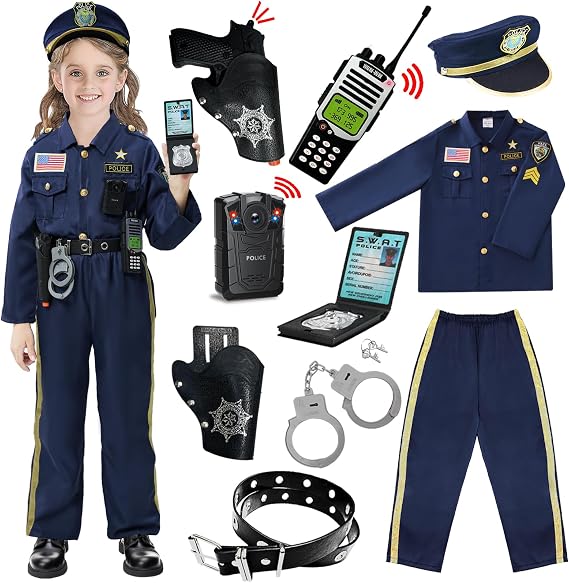 Police Officer Costume for Kids - Boys & Girls, Cop Uniform for Role Play, Gift, Halloween & Career Day