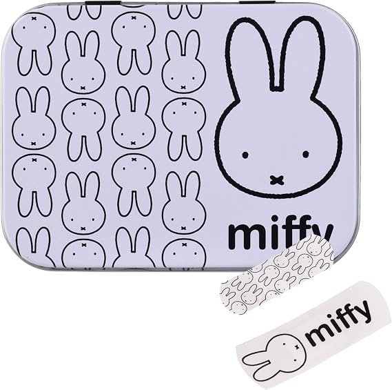 Miffy The Cute Bunny Flexible Plasters in Metal Tin Box, Waterproof & Breathable First Aid Plasters for Kids & Adults, Latex-Free, Hypoallergenic, Easy Removal & Skin-Friendly, Two Sizes, 24 Plasters