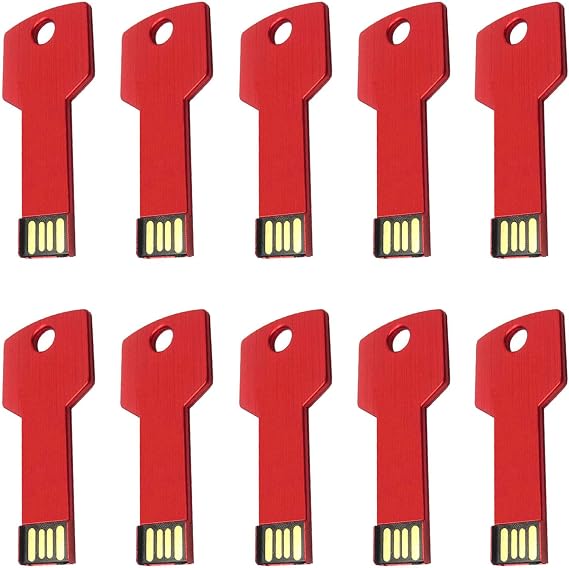 Lot 10 512MB Key Shape USB 2.0 Flash Drive 512M Metal Memory Pen Stick Thumb Drive Wholesale Bulk Pack (512MB, Red)