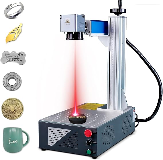 50W JPT Fiber Laser Engraver, Fiber Metal Laser Engraving Machine with 4 Optional Lens, LightBurn Compatible Laser Marking Etching Machine for Metal, Silver, Stainless Steel, Gold