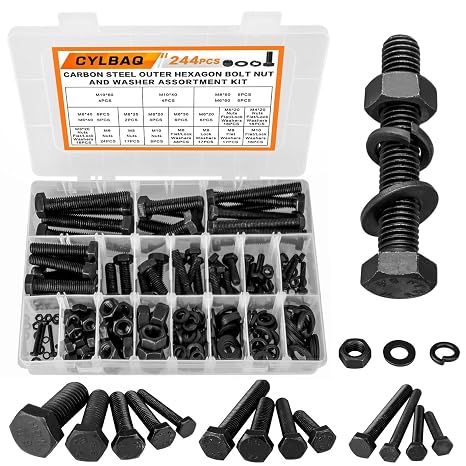 Hex Bolts and Nuts Set, CYLBAQ 244PCS M3 M4 M5 M6 M8 M10 Nut and Bolt Sets