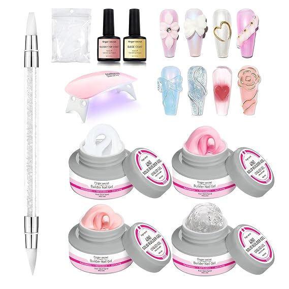 Solid Builder Gel for Nails 240g 4oz Builder Gel Nail Kit Non-sticky for Nails Extension DIY Nail Thickening Solution 3d Sculpture Hard Sculpting Glue Molding Building Forms UV Lamp