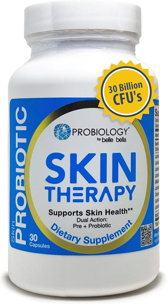 belle+bella Probiotic Skin Therapy - Dual Action Probiotic & Prebiotic Supplement for Healthy, Glowing Skin from Within - Non-GMO, Vegan & Gluten Free - 30 Caps