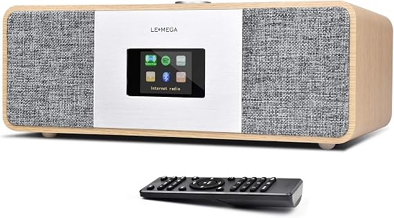 LEMEGA MSY3 Music System,WiFi Internet Radio,FM Digital Radio,Spotify Connect,Bluetooth Speaker,Stereo Sound,Wooden Box,Headphone-Out,Alarms Clock,40 Pre-Sets,Full Remote and App Control - White Oak