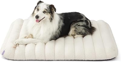 LE SURE Cute Orthopedic Dog Bed Large Sized Dog, Waterproof Chic Flat Pet Beds with Removable Washable Cover, Fuzzy Thick Egg Crate Foam Pet Mat for Indoor Use 36 x 27, Cream