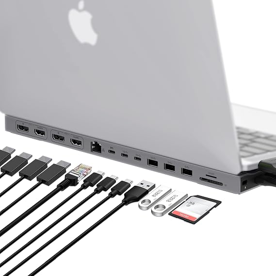 HyperDrive Multi-Display Docking Station - Form-Fitting Design for 13-14" MacBooks, Dual 4K HDMI, 2 DP, Gigabit Ethernet, 3 USB-A, USB-C PD 100W, MicroSD/SD, 2 USB C Docking Station