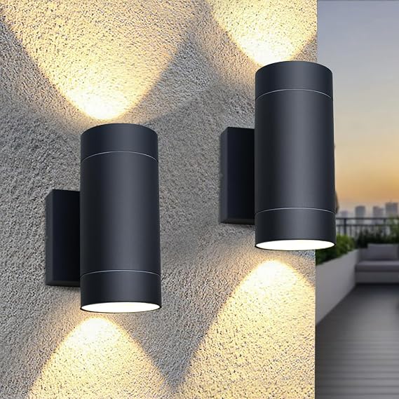 EBION Outdoor Wall Lights,IP65 Up Down Lights Mains Powered,Black,2 Pack [Energy Class A]