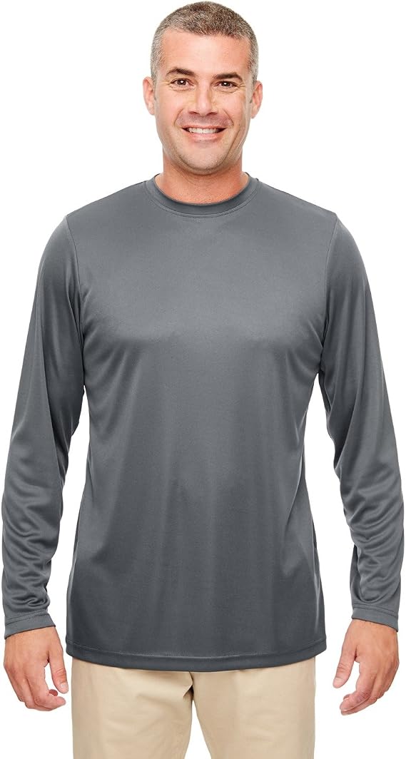 UltraClub Men's Cool & Dry Performance Long-Sleeve Top 6XL CHARCOAL