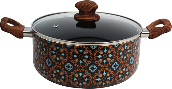 IMUSA 4.8 Qt Talavera Aluminum Black Ceramic Dutch Oven with Glass Lid