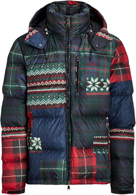 POLO RALPH LAUREN Mens The Gorham Patchwork-Print Down Jacket (Patchwork-Print, Medium)