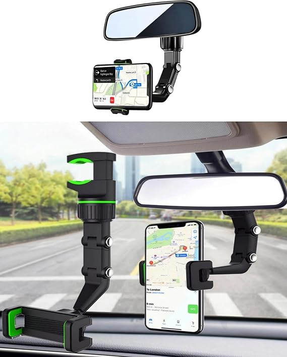 Kyrotech Rear View Mirror, Back Seat, Desk Phone Holder, Standard, Compatible with iPhone, Samsung, Xiaomi, Huawei, 360 Rotatable Multifunctional Acrobat Phone Holder