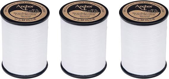 Anchor Cotton Embroidery Floss for Cross Stitching, Snow White, 3-Pack