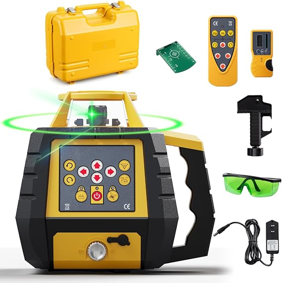 Self-Leveling Green Rotary Laser Level Kit, 2600ft Working Diameter with Receiver, 1/16" Accuracy at 100ft, Class II 5mW 520nm Laser, IP66 Rotary Laser Level with Remote & Carrying Case