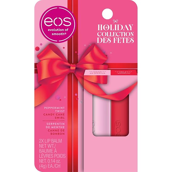 eos Holiday Lip Balm Sticks- Candy Cane Swirl + Peppermint Twist, 2-Pack