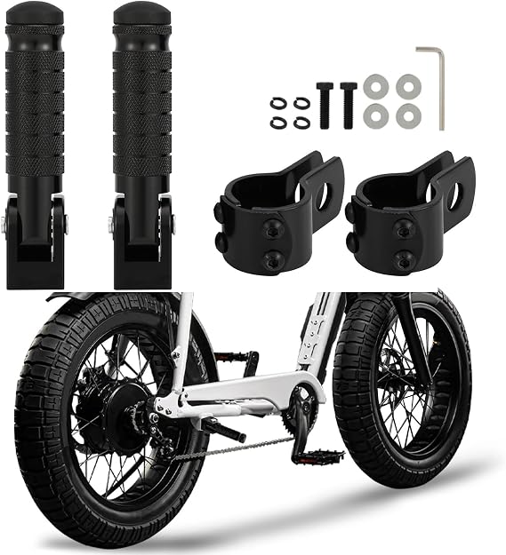 CHANGCHENG Passenger Foot Pegs M8 Foldable Footrest Rearsets 90 Degree | E-bike Passenger Pedal Universal for Dirt Pit Bike Mini Bike Black