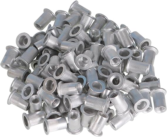 100Pcs Aluminum Rivet Nuts M6 Rivet Nuts Assortment Kit Flat Head Threaded Insert Nut Assortment