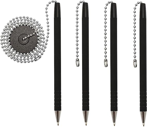 NOBO Secure Pen With Chain & Office Pen Holder (Black), Security Pen Holder for Home Office Supplies, Black Ink, USA Assembled