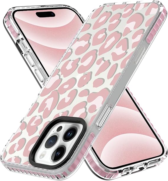ZIYE Clear Case for iPhone 16 Pro Max, Pink Leopard Design