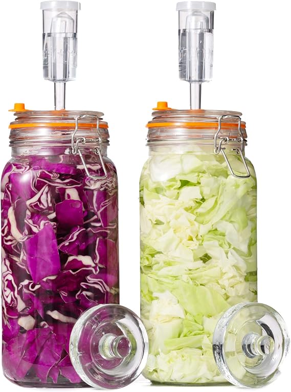 JILLMO 2L Wide Mouth Fermentation Jar with Airlock & Weight, 2 Pack