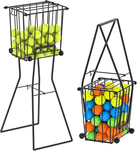 Tennis Ball Hopper, Portable Pickleball Holder with Wheels & Handle
