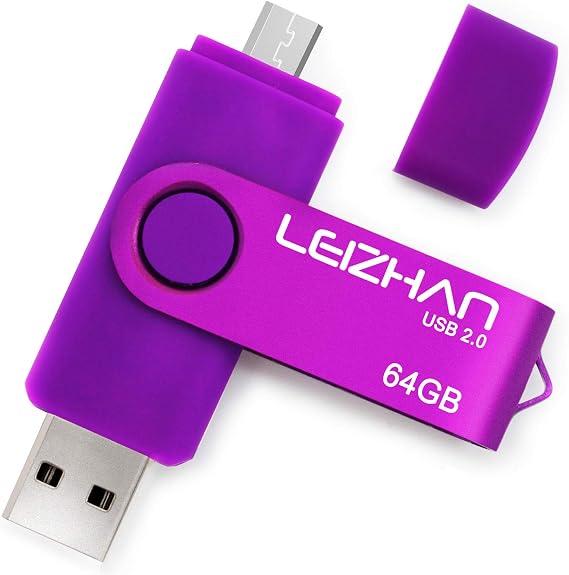 マイクロフラッシュドライブ 64GB マイクロUSBデュアルドライブメモリースティック Android携帯電話 ペンドライブ USB 2.0 ピクチャースティック Samsung Galaxy、Xiaomi、LG、Sony、One-Plus、HTC、Meizu、パープル用
