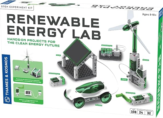 Thames & Kosmos Renewable Energy Lab STEM Experiment Kit, Hands-on Projects & Curriculum for Home & School Use, NGSS-Aligned, Build Models to Explore Clean Energy Generation & Consumption, Ages 8-18+