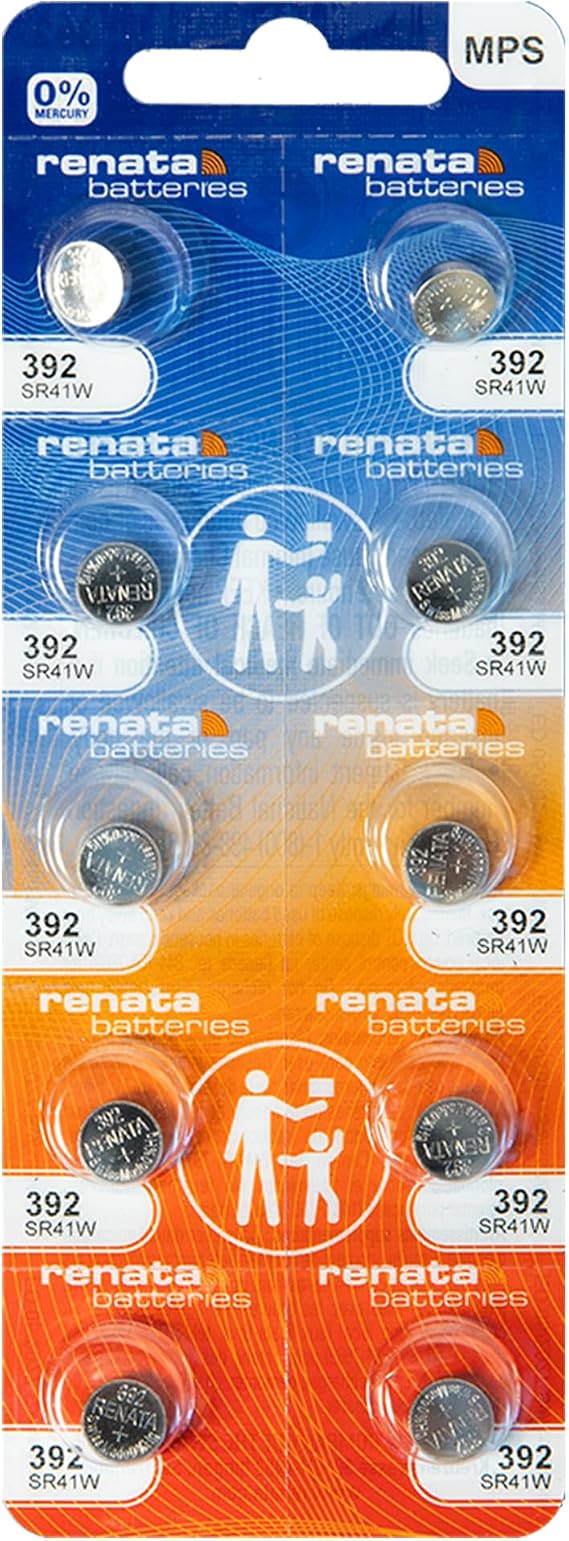 Renata 392 SR41W Batteries - 1.55V Silver Oxide 392 Watch Battery (10 Count)