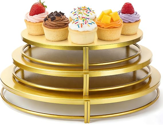 3 Pack Gold Cake Stands 12'' 10'' 8'' Round Metal Cupcake Display Stands