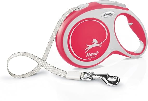 Flexi New Comfort Tape Grey & Red Large 8m Retractable Dog Leash/Lead for Dogs up to 50kgs/110lbs