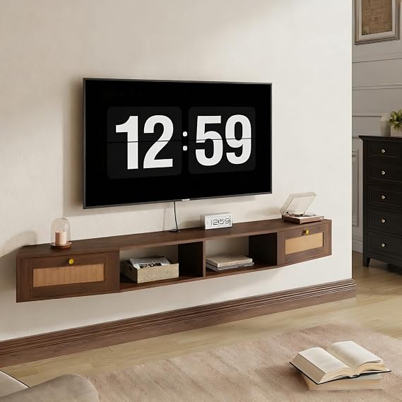 Floating TV Stand, 178cm Wall Mounted TV Unit for TVs up to 80" Caramel Oak