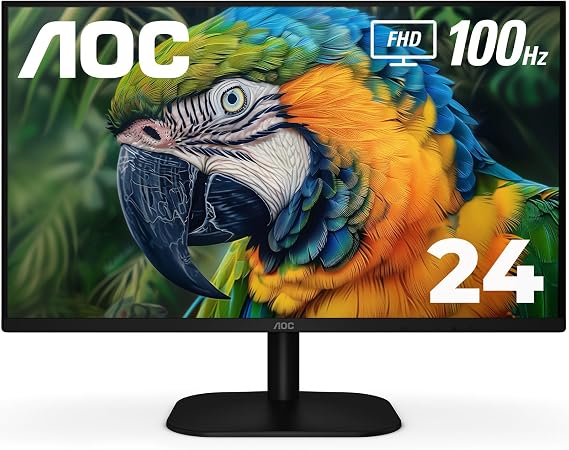 AOC 24B2H2 24 Frameless IPS Monitor, FHD 1920x1080, 100Hz, 106% sRGB, for Home and Office, HDMI x2, Low Blue Mode, VESA Compatible, Black