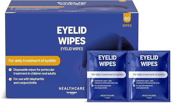 Healthcare by Amazon Eyelid Cleansing Wipes, Unscented, Gentle Daily Eyelid & Eyelash Hygiene, Suitable for Adults and Children, 60 Wipes
