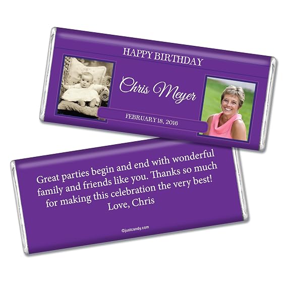 25ct Personalized Photo Adult Birthday Favors - Candy Bar Wrappers - Purple