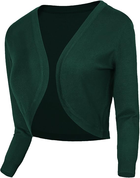 Urban CoCo Women's Cropped Cardigan V-Neck Button Down Knitted Sweater 3/4 Sleeve