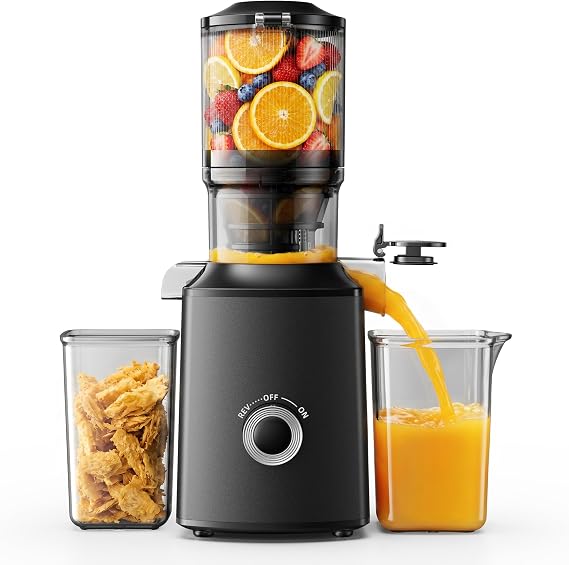 EKOJUCE Juicer Machines, 5.3" Wide Feed Chute Cold Press Juicer | 400W Juice and Vegetable Extractor, Whole Vegetables & Fruits, High Juice Yield, Slow Masticating Juicer, Easy to Clean
