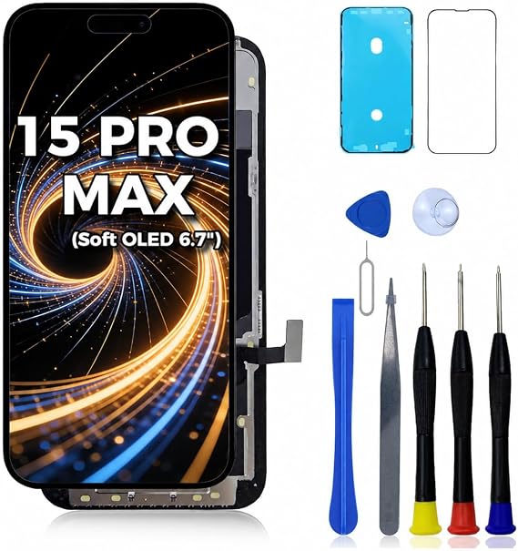 OLED Soft for iPhone 15 Pro Max Screen Replacement A2849 LCD for iPhone 15 Pro Max Display A3105 A3106 A3108 Screen Digitizer 3D Touch Assembly Repair Part Kit with Tools