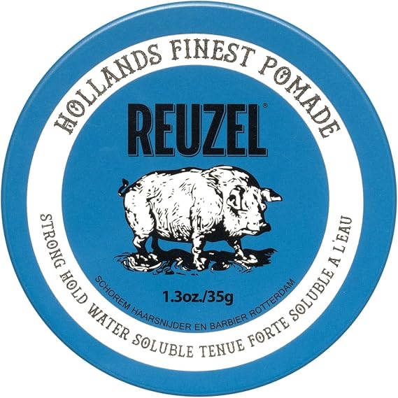 REUZEL Blue Pomade Strong Hold High Shine Travel Size 35g | Water Soluble Hair Pomade for Most Hair Types. Easy Wash Out with No Residue. Vegan with Warm Vanilla Scent.