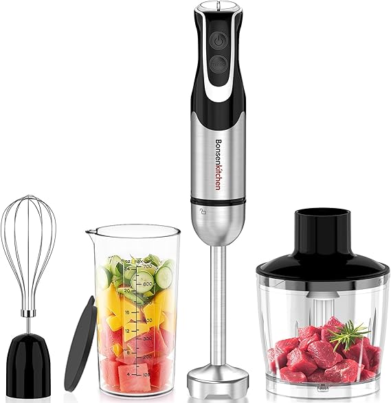 Bonsenkitchen Immersion Blender with Food Processor,12 Speeds & Turbo Mode