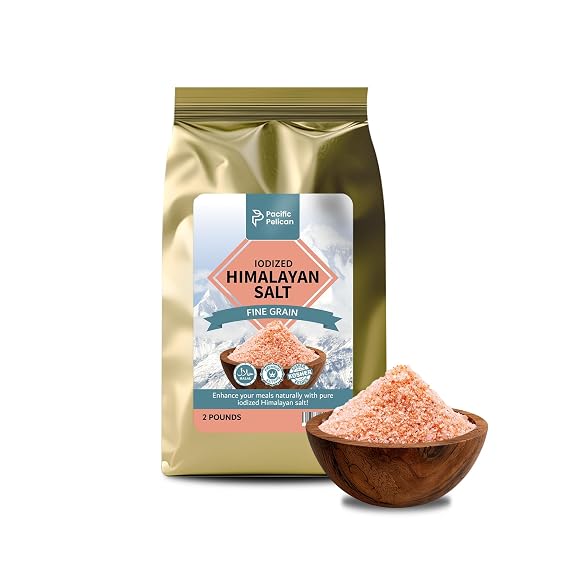 Pacific Pelican Iodized Himalayan Pink Salt | Fine Grain, Unrefined, Pure Rock Salt | 2 Pounds | 100% Natural & Organic for Cooking, Seasoning & Wellness