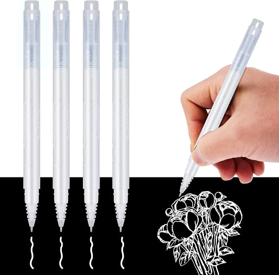 YUANCHENG White Gel Pens,4 Pack, 0.8 mm Extra Fine Point Gel Ink Pens,Suitable for Black Paper Drawing,Card Making,Artists Drawing.Sketching,White Gel Pen for Art Highlight