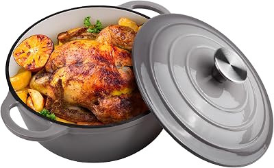 3 Quart Dutch Oven Enameled Cast Iron with Lid - Big Dual Handles - Oven Safe up to 500F - Classic Round Pot for Versatile Cooking Light Gray