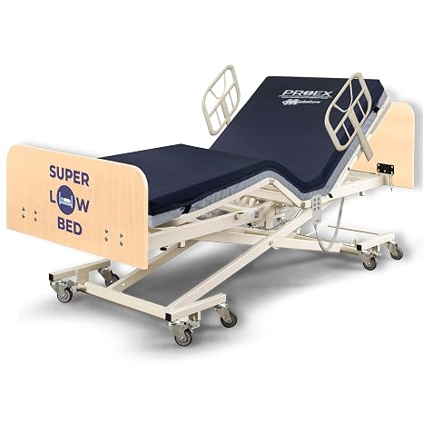 Ultra Low Adjustable Hospital Bed with 36" Foam Mattress - 7" - 30" Height Range, 80" - 88" Length Range, 36" Width - Full Electric Medical Bed with 8 Function Hi/Lo Hand Pendant - Maple