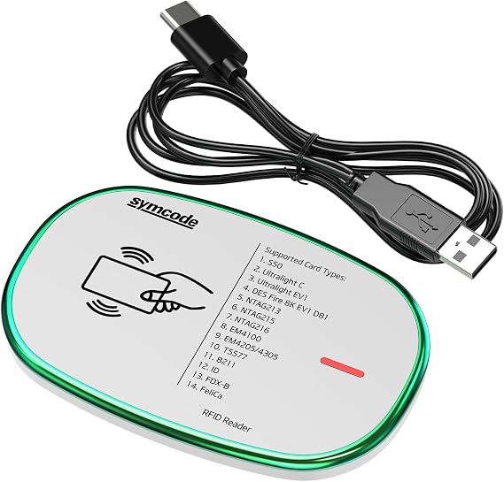 RFID Reader 125KHz and 13.56Mhz Card USB Reader Plug and Play USB HID Device Emulate Keyboard for Win Linux Android iOS White