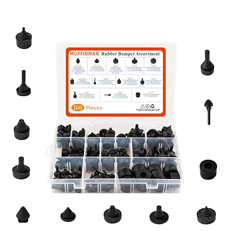 Automotive Rubber Bumper Assortment - Black Rubber Bumper Stopper, Compatible with Most Car Models - 12 Sizes