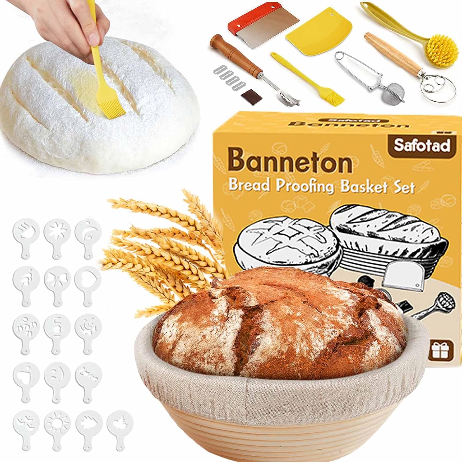 Banneton Bread Proofing Basket, Round and Oval Sourdough Starter Kit with Two Bread Slings and 2719in Silicone Baking Mat Bread Making Tools Set, Gift for Family Lovers or Friends