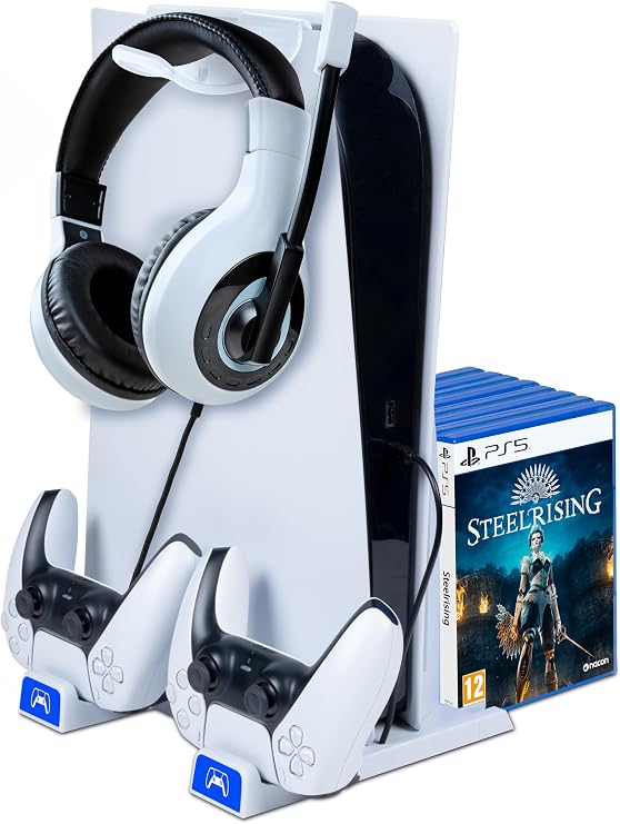 Nacon Bigben Charging Station for Playstation PS5 and PS5 Slim Consoles, White, PS5SCHARGESTAND
